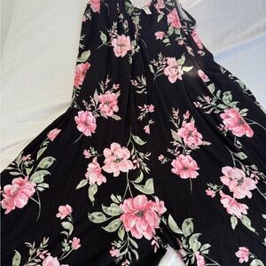 Emerald Black and Pink Floral Jumpsuit